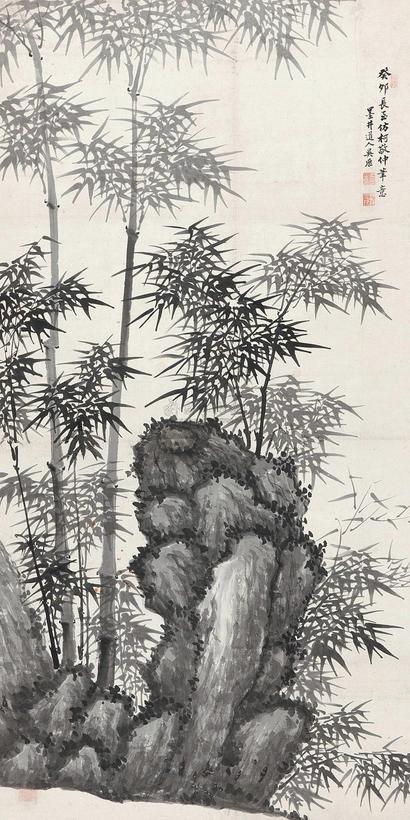 吴历 （款） 竹石图 立轴