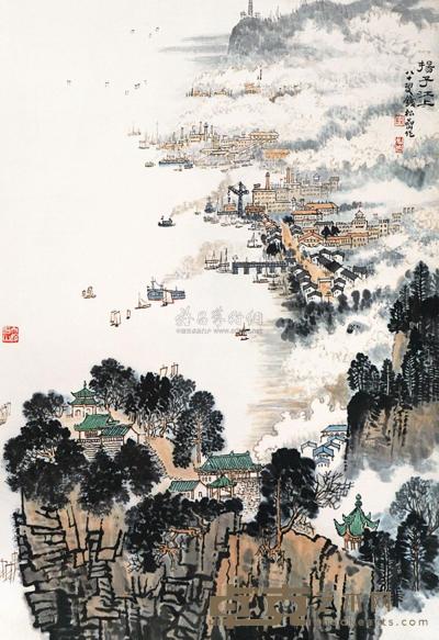 钱松嵒 扬子江上 立轴 87×59cm