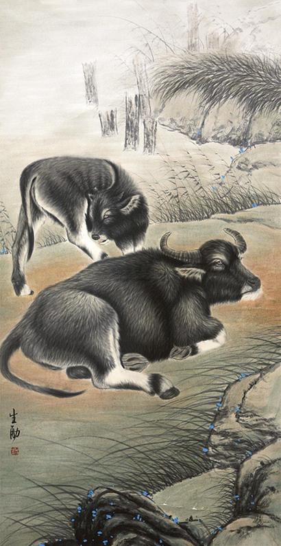 王生勇 双牛 立轴