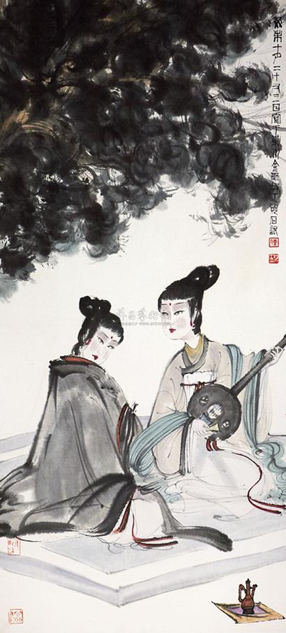 傅抱石 仕女 镜片带框