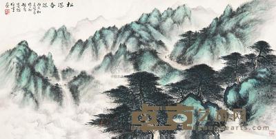黎雄才 松瀑春深 镜片 67×136cm