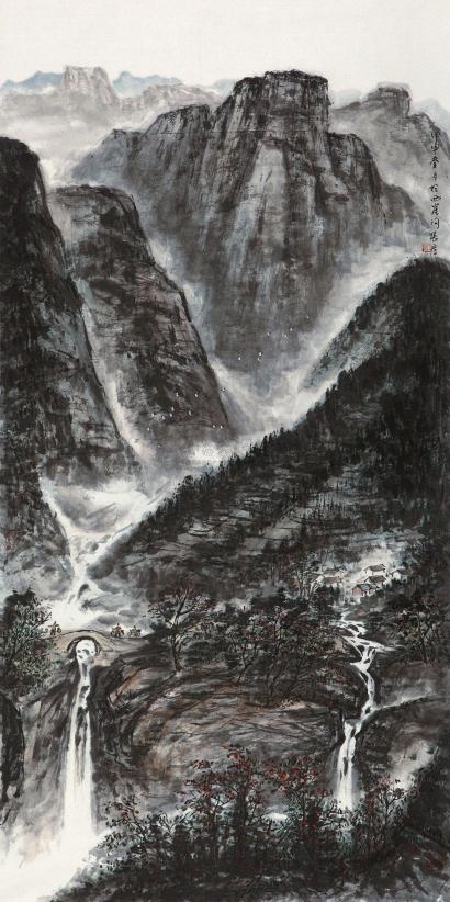 张彦 甲申（2004年）作 山村景象 立轴