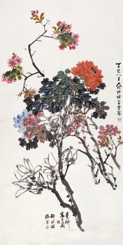 俞礼 等 丁巳（1917年）作 花卉 立轴