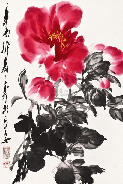 王子武 1981年作 牡丹 镜芯