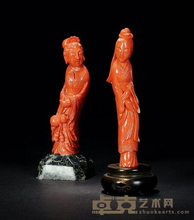 民国 红珊瑚仕女 (一组) 高14cm