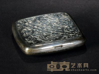 银錾刻花卉纹方烟盒 长8.5cm