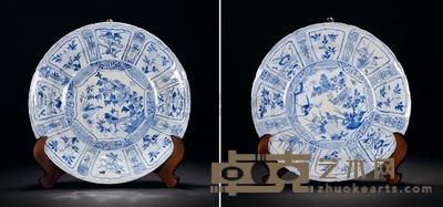 明 青花开光花卉纹大盘 （一对） 直径47cm