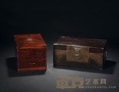 民国 漆皮箱•木制带镜小柜 （二件） 尺寸不一