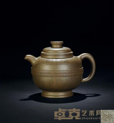 李慧芳制 豆型壶 绿泥调砂 高11cm