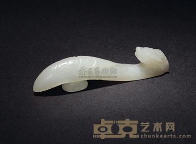 清 玉雕龙首灵蝠纹带钩 长6.5cm