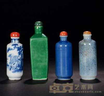 清 绿釉•青花•蓝釉•洒蓝鼻烟壶 （一组四件） 尺寸不一
