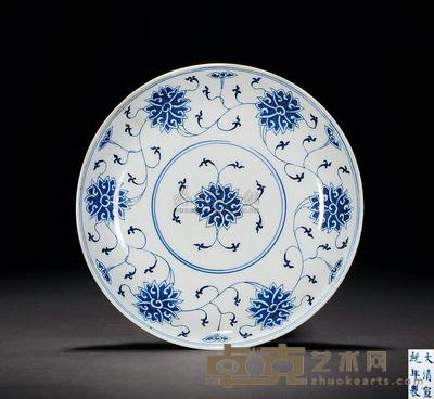 清宣统 青花缠枝莲纹盘 直径23cm