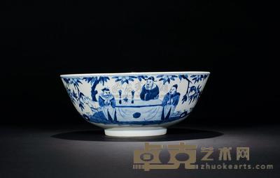 清中期 青花刘关张人物大碗 直径23cm