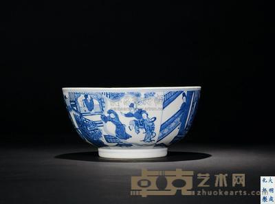 清 青花人物纹大碗 直径19.5cm