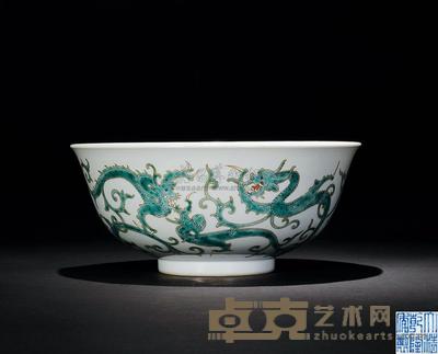 清 绿彩描金螭龙纹碗 直径19cm
