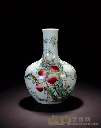 民国 粉彩九桃天球瓶 高54cm