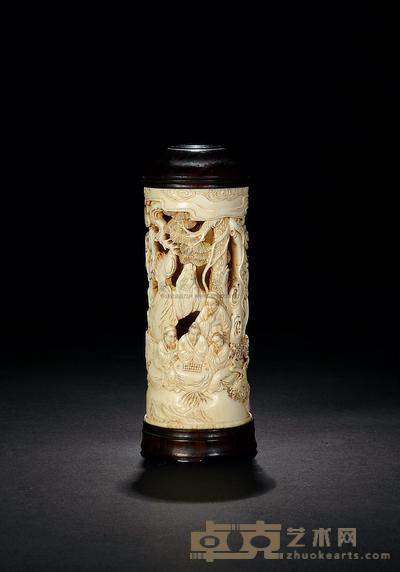 民国 象牙雕竹林七贤香筒 高15cm
