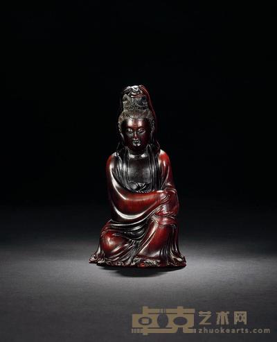 清 犀角雕观音 高15.8cm