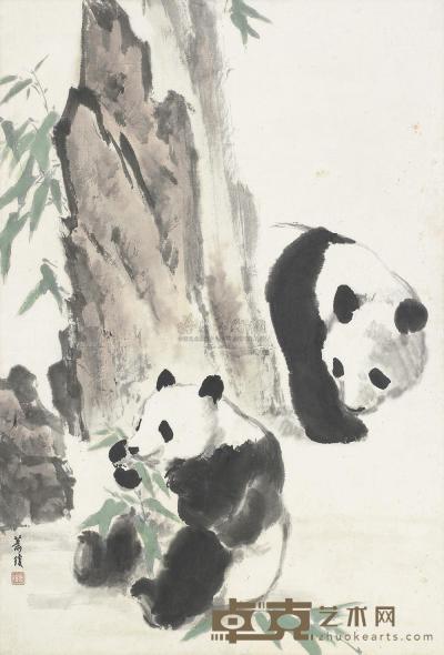 萧琼 熊猫 立轴 61×41cm