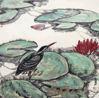 梁如洁 花鸟 镜片 66×67cm