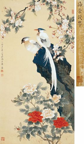 海棠绶带图