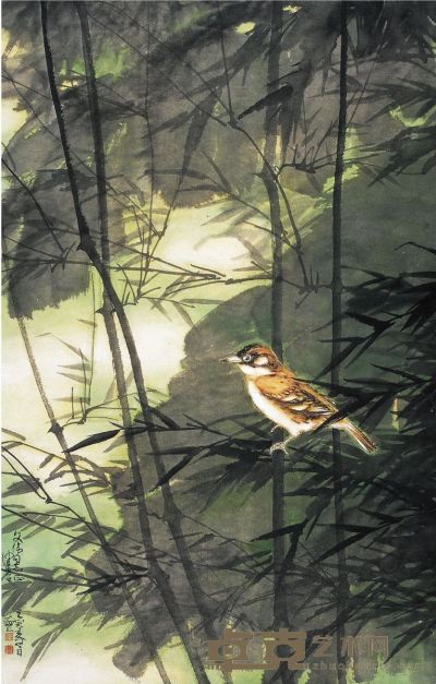竹林小鸟图 78.5×51cm