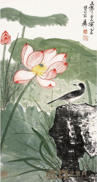 荷塘水鸟图 75×40.5cm