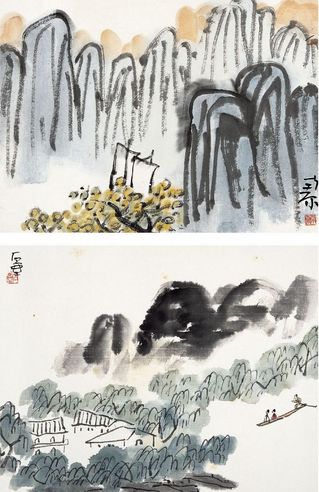 峡江行舟图·柳岸归舟图