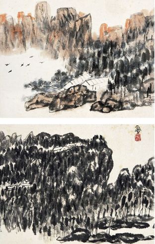 山乡秋色图·山林人家图