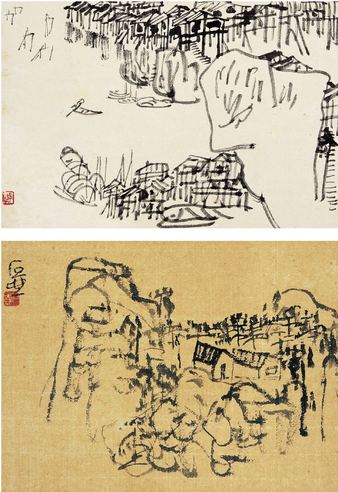 山村农舍图·归舟图