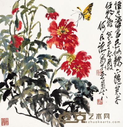 蝶恋花图 69.5×68.5cm