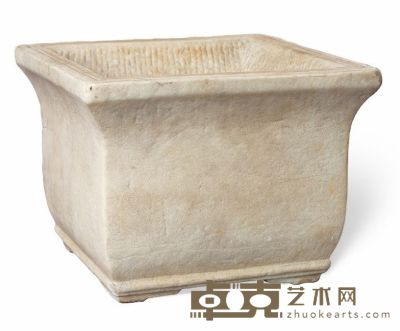 清·汉白玉束腰方形石盆 31.5×31.5×23.5cm