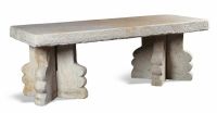 清·汉白玉带云纹榫插式长方石桌