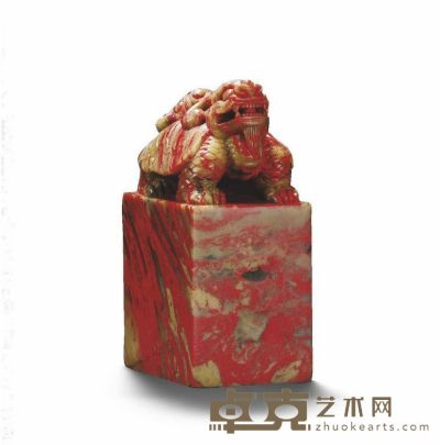 昌化鸡血石龟龙钮章 4.3×3.5×7.8cm
