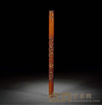 清晚期·黄杨木雕携琴访友香筒 长：33.5cm