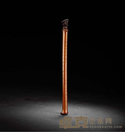 清·竹雕灵芝钮香筒 长：23cm
