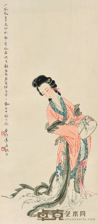 黄均 寿钢 仕女 立轴 71.5×31.5cm
