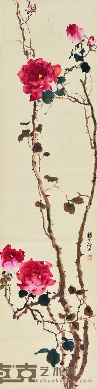 杨善深 月季花 立轴 134×33.5cm