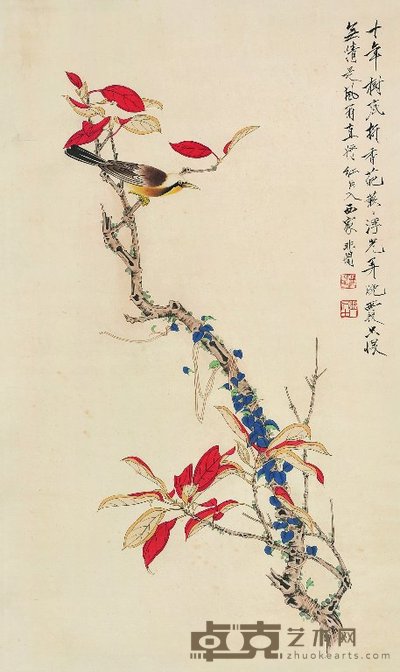 于非闇 红叶幽禽 立轴 86×50.5cm