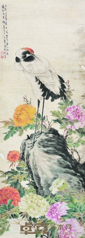 胡汀鹭 1927年作 仙鹤 镜心 131×47.5cm