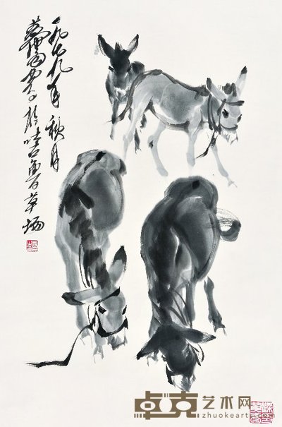 黄胄 1979年作 四驴图 立轴 69.5×45.5cm