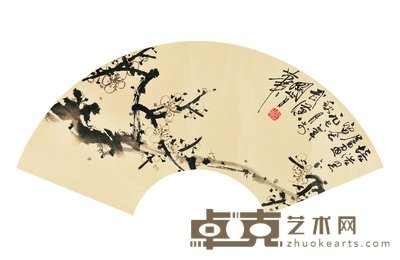 关山月 1978年作 墨梅 扇面 18.5×54cm