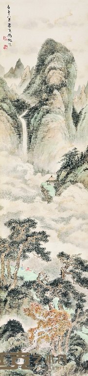 冯超然 1942年作 观云图 立轴 129×31.5cm