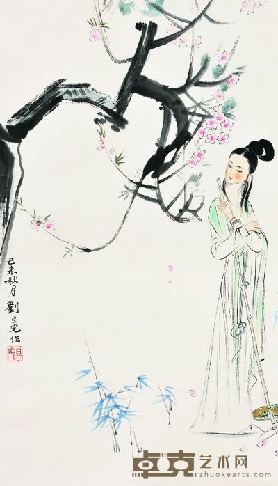刘旦宅 1979年作 桃花仕女 立轴 67×39cm