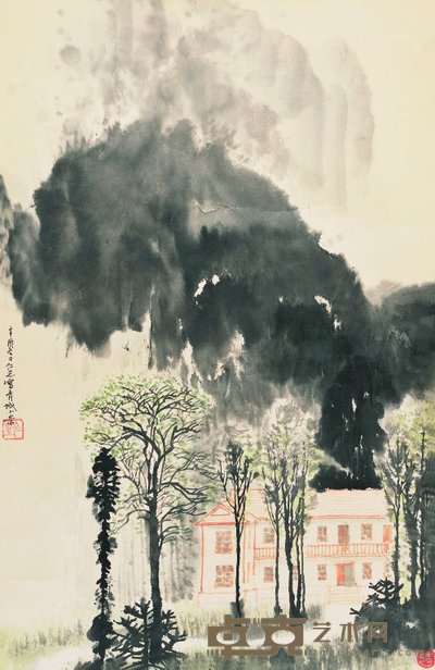 张仁芝 1921年作 青城小景 立轴 66.5×43.5cm
