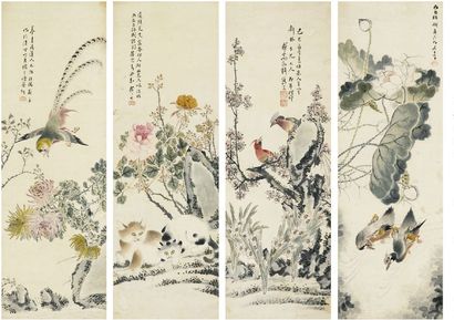 何汝辑 花鸟四屏