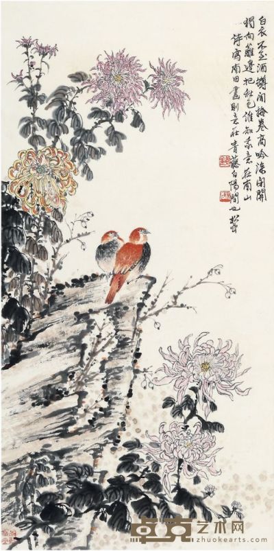 钱松岩 花鸟 68×34 cm
