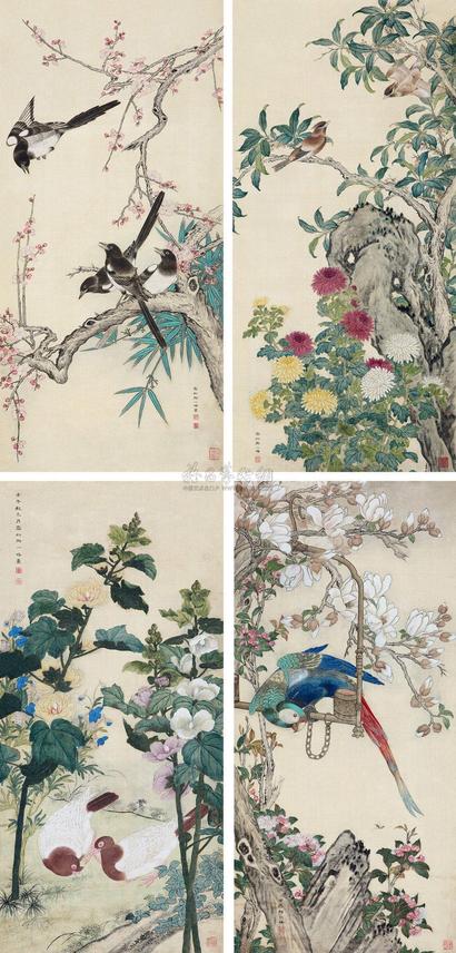 邢一峰 花鸟 四屏