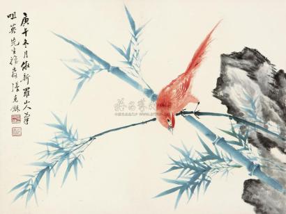张克龢 1930年作 竹雀图 镜片
