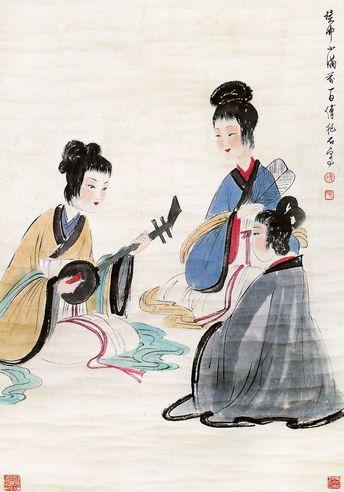 傅抱石 1963年作 听阮图 立轴